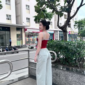 SET ÁO DÂY ĐỎ PHỐI QUẦN NỈ XÁM