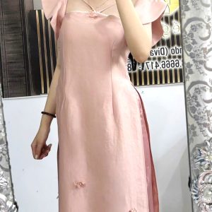 ÁO DÀI HỒNG TAY CÁNH TIÊN ĐÍNH BƯỚM