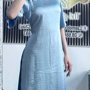 ÁO DÀI XANH CỔ TÀU NƠ VAI